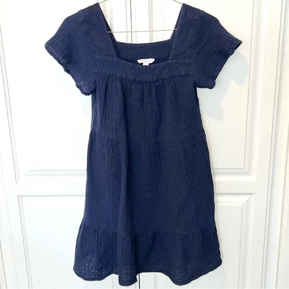 Beach Lunch Lounge 100% Cotton Gauze Navy Tiered Mini Dress Petite Boho - Picture 4 of 10